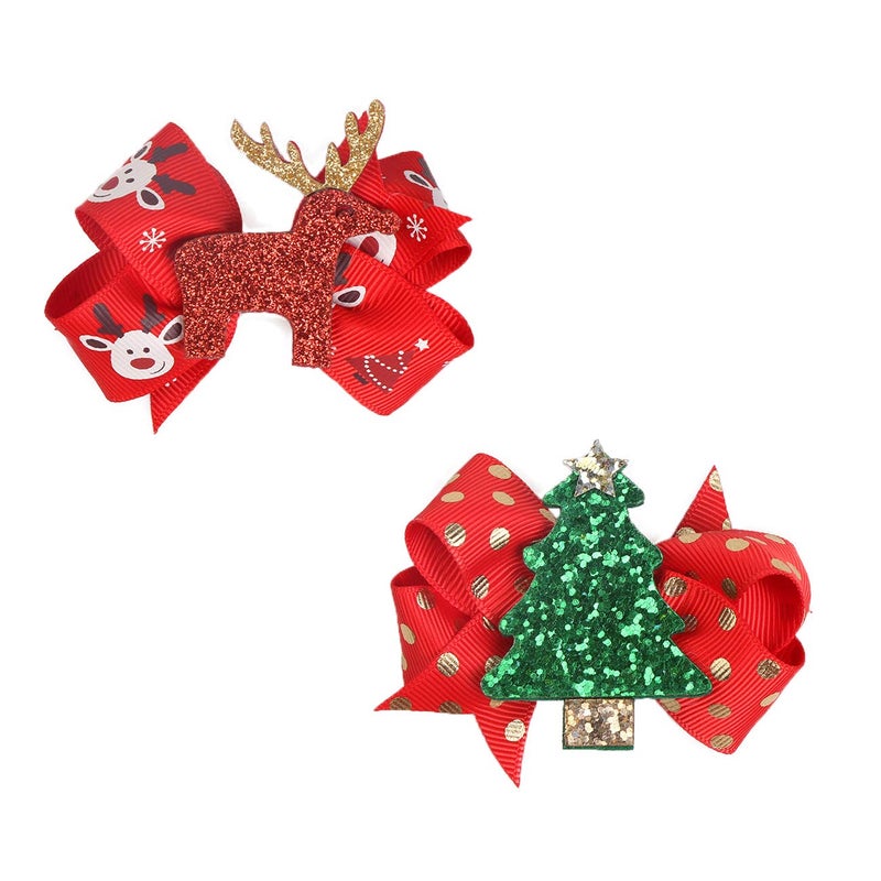 BPNHNA 5 Pcs Christmas Sequins Alligator Clips Girls Hair Clips Bows Barrettes Hair Accessories,Include Santa,Christmas Tree and Cap, Elk Styles - Image 2